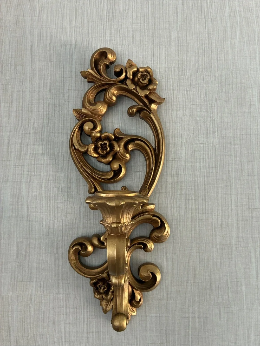 Vintage Homco Wall Candle Sconce Pair- Gold Finish Mid-Century Modern